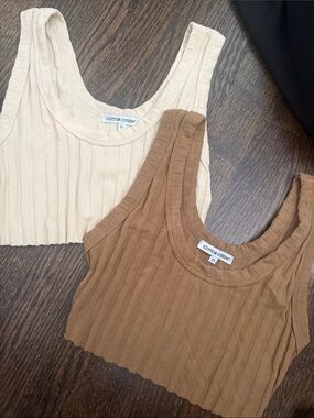 Cotton Citizen Ribbed Tank Set — Cream & Brown